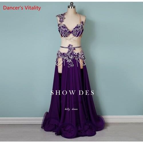 Belly Dance Competition Suit AB Stones Bra Skirt for Women Bellydancing Outfit Customized Adult Child Oriental Dance Clothing