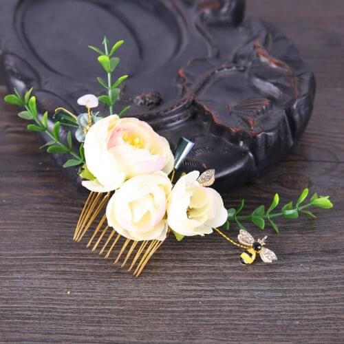 Trendy Handmade Gold Hair Jewelry Flower Leaves Tiara Hair Combs Bridal Hair Clip Wedding Women Headpiece Hair Accessories
