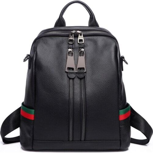 2020 new head leather Korean leather schoolbag fashion womens backpack leisure zipper Backpack