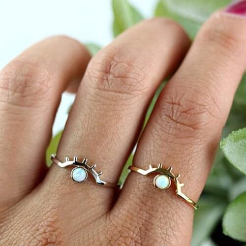 2021 New Fashion Lucky Evil Eye Ring Sparking Bezel White Fire Opal Gem Girl Women Unique Design CZ Wedding & Engagement Jewelry