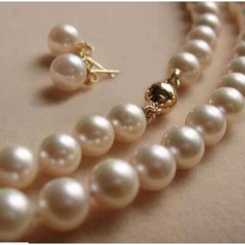 Charm AAA 10-11MM south sea round white Pearl Necklace + Earring 18">>> women jewerly Free shipping