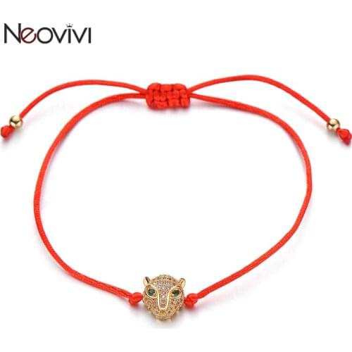 Neovivi Leopard Head Charm Bracelet Micro Pave White Green Zircon Animal Charm String Bracelets Women Men DIY Jewelry Kids Gifts