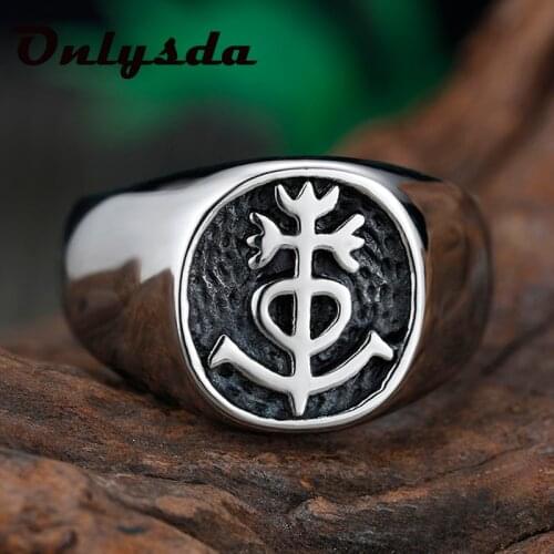 Wholesale Gothic Lucifer Satan Signet Cross Rings Punk Stainless Steel Seal Anel Men and Women Pagan Party Jewelr Lucky Gift