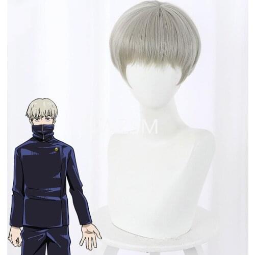 Anime Jujutsu Kaisen Toge Inumaki Cosplay Gray Short Heat Resistant Synthetic Hair Halloween Carnival Party Costume Wig