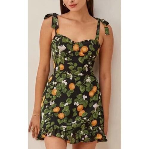 ZA Summer Bow Dress for Women Sleeveless Elastic Dresses Floral Beach Style Slash Neck Dresses Fashion Woman Above Knee Dress