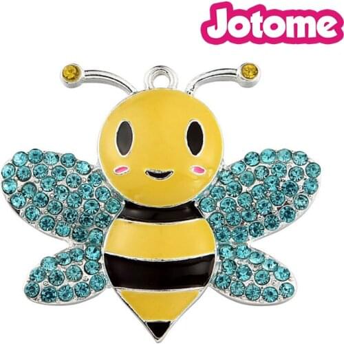 Accept customized,45mm *43mm Silver Lovely Bee Rhinestone For Children DIY Jewelry Accessories Fashion Charm necklaces