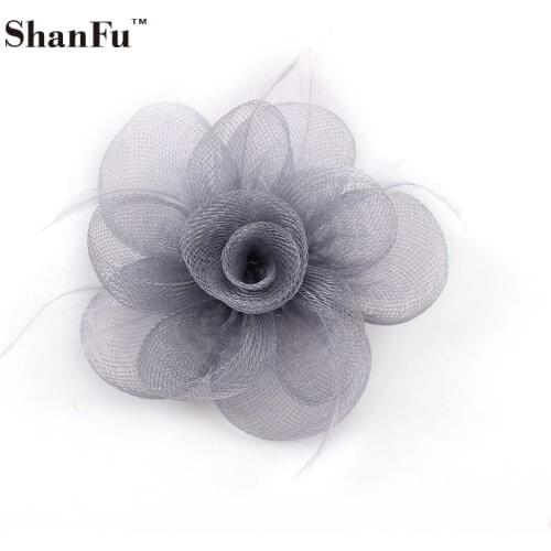 ShanFu Women Mesh Fascinator Rosette Brooch Small Feather Hair Accessories with Hair clip and Pin SFB6810
