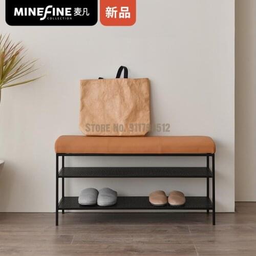 Nordic shoe changing stool shoe cabinet integrated home entrance creative entrance hall soft bag cushion shoes long stool