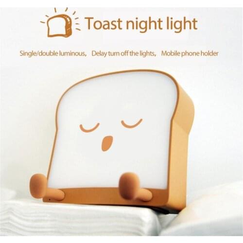 USB Creative Cartoon Cute Toast Bread Mini Night Light Mobile Phone Holder Night Light For Family Watching Movies And Sleeping