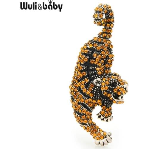 Wuli&baby Full Rhinestone Tiger Brooches Women Unisex Five Elements Tiger Animal Party Office Brooch Pins Gifts