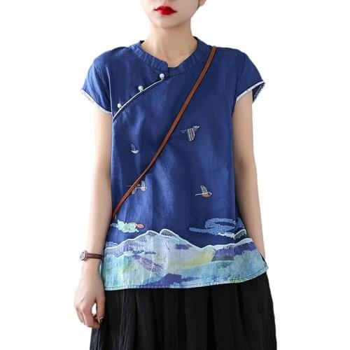 Chinese Style Clothing Women Tops Summer 2021 Tang Suit Qipao Top Vintage Blouse Asian Clothes Ladies Chinese Tops V1948