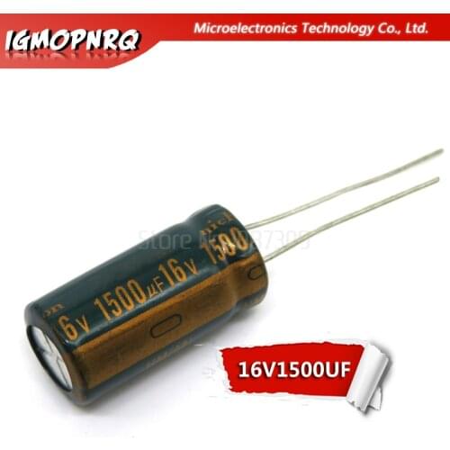 10PCS 16V1500UF 10*20mm 1500UF 16V 10x20mm Aluminum Electrolytic Capacitors DIP
