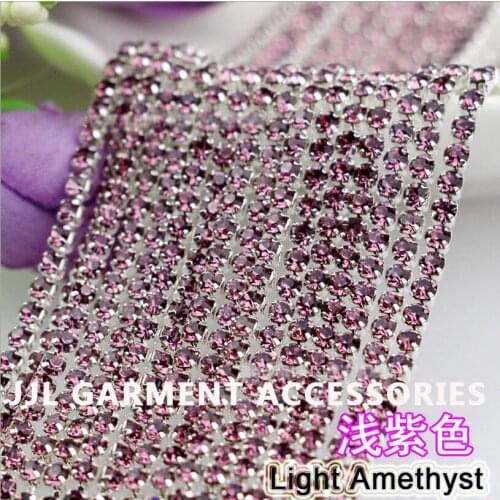 10yards Silver base Light Amethyst Color SS6 ss8 ss10 ss12 intensiveStrass style diy beauty accessories sew on rhinestones chain