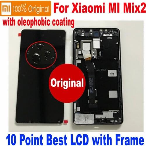 100% Original New Xiaomi Mi MIX 2 MIX2 LCD Display Glass Sensor Touch Screen Digitizer Assembly with Frame Mobile Panel Parts