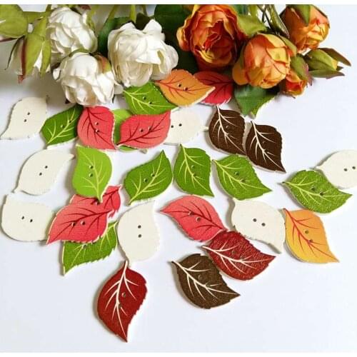 120PCs Scrapbook Wooden Buttons 2-Hole Leaves shape Randomly Mixed Buttons For Craft sewing Accessories scrapbooking products