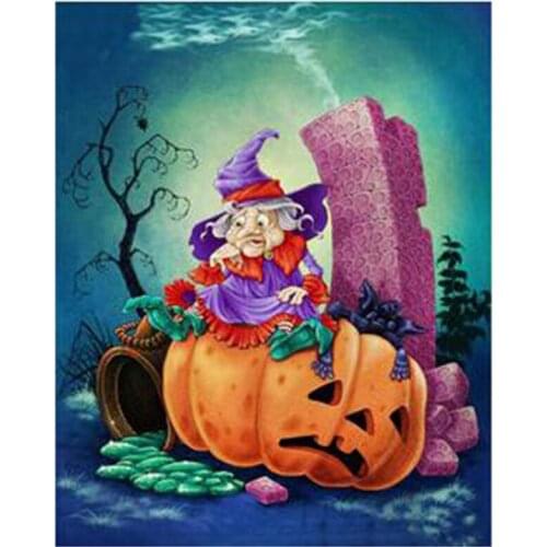 2021 New 5D DIY Full Round Diamond Painting Witch Cross Stitch 3D Embroidery Rhinestone Mosaic Home Decor Halloween Gift Y536
