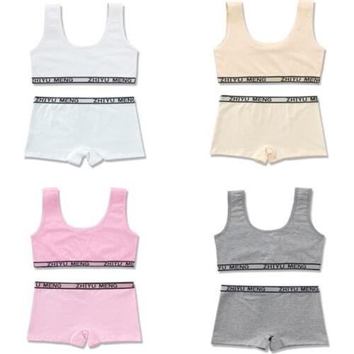 4sets/Lot Teenagers Girls Underwear Cotton Bra Sets Kids Training Bras Puberty Students 8-14Y