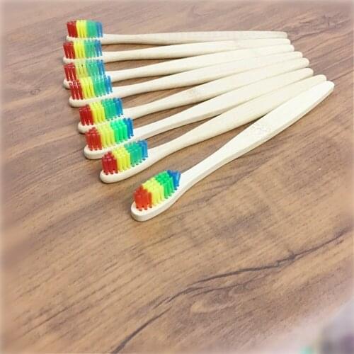 8pcs Environmental Bamboo Charcoal rainbow Toothbrush For Oral Health Low Carbon Soft Bristle Wood Handle Adult Toothbrush