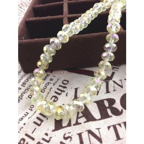 Free Shipping! 8MM Glass Crystal Loose Beads Half Transparent Yellow AB Color Faceted Rondelle Round Beads 350pcs