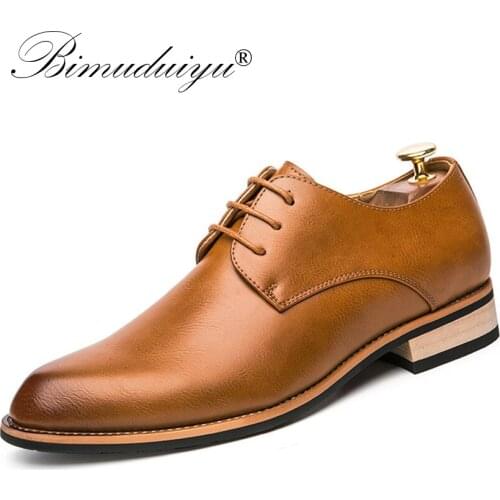 BIMUDUIYU Cowhide Leather Dress Shoes For Men Fashion Oxford Formal Shoes Spring Pointed Toe Wedding Business Casual Shoe