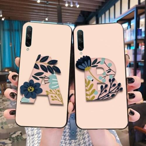 Leaves Flower Art 26 English Name Letters Phone Case for Huawei P40 P30 P20 lite Pro Mate 20 Pro P Smart 2019 prime
