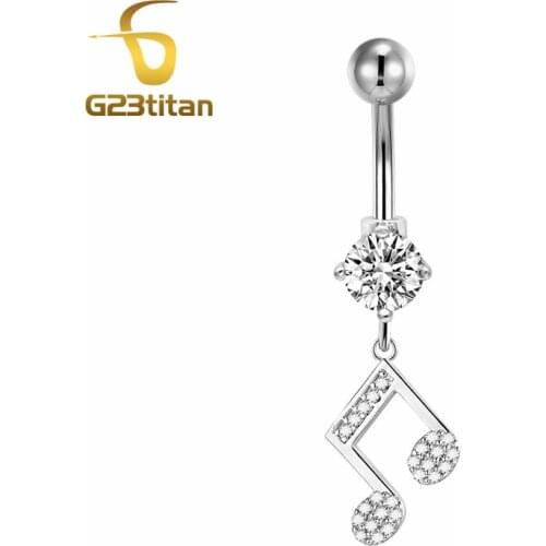 G23titan Crystal Navel Buckle Sexy Dangling Navel Ring Women Body Jewelry Musical Notes Pendant Navel Jewelry Earrings
