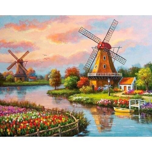 GATYZTORY DIY Diamond Embroidery Windmill Landscape Diamond Painting 5D Natural Scenery Embroidery Picture Room Decoration Diy G