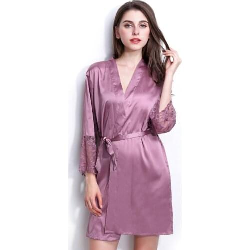 New Arrival womens Robes Free Shipping Sleepwear Bathrobes For Female High Quality Silk Nightwear V-neck With Waistband Hot