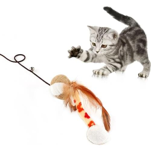 Cat Catcher Teaser Stick Ball Mouse Cute Cat Toys With Bird Feather Cat Supplies