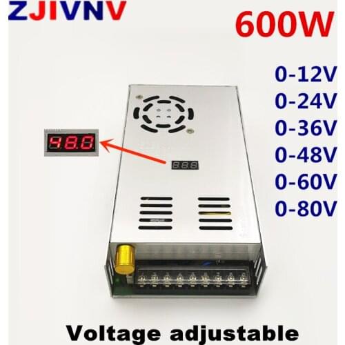 600W digital display switching power supply Adjustable voltage 0-12V 24V 36V 48V 60v 80V AC 110/220V to DC SMPS LED POWER SUPPLY