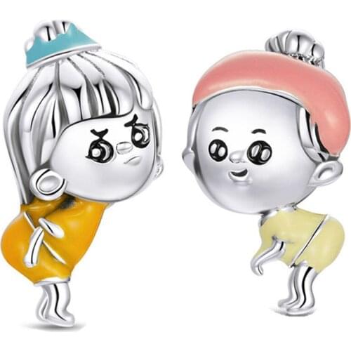 INBEAUT Real 925 Sterling Silver Beads Sisters Twin Charm Pendant fit Original Pandora Bracelet Jewelry Woman DIY Bangle Making