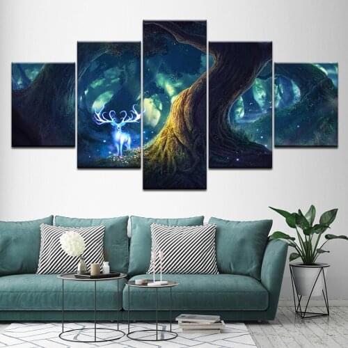 Canvas Painting Elf deer in the forest 5 Pieces Wall Art Painting Modular Wallpapers Poster Print for living room Home Decor