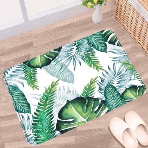 Tropical leaves Bathroom Mat Cactus Green Plants Flowers Palm Leaf Monstera Non-slip Rug Home Bath Kitchen Entrance Aisle Carpet
