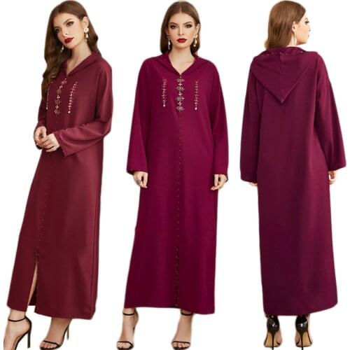 Moroccan Muslim Women Long Dress Abaya Arab Kaftan Luxury Party Evening Diamonds Dubai Middle East Hooded Dresses Turkish Islam