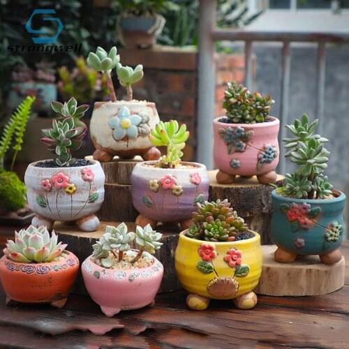 Mini Floret Hand-painted Succulent Flower Pots Breathable Ceramic Flower Pot Round Cute Creative Succulent Wholesale