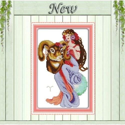 Aries beauty painting woman girl Counted Print on the fabric DMC 11CT 14CT Cross Stitch kit Needlework Set embroidery Home Decor