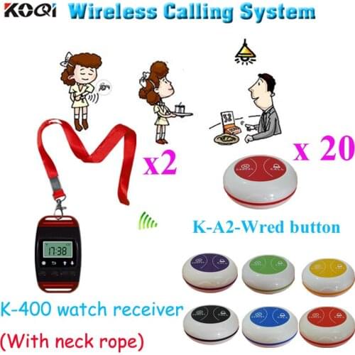 Table Service Bell System New Arrival Full Restaurant Pager Watch Receiver With Call Button( 2pcs watch & 20pcs call button)