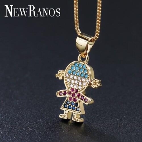 Newranos Loving Boy Girl Pendant Necklace Colorful Family Mom Dad Daughter Son Necklace Kid Jewelry for Women Jewelry PYL048