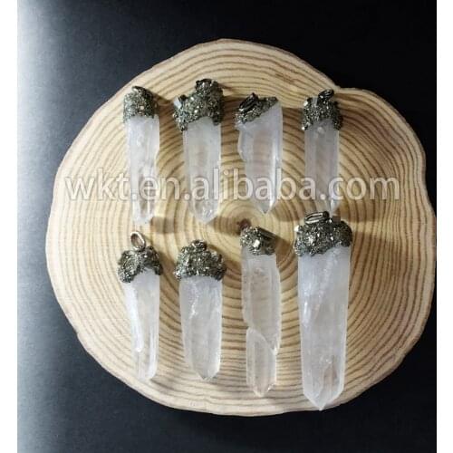 WT-P549 Wholesale natural raw crystal quartz pyrite stone quartz pendants boho quartz pendant