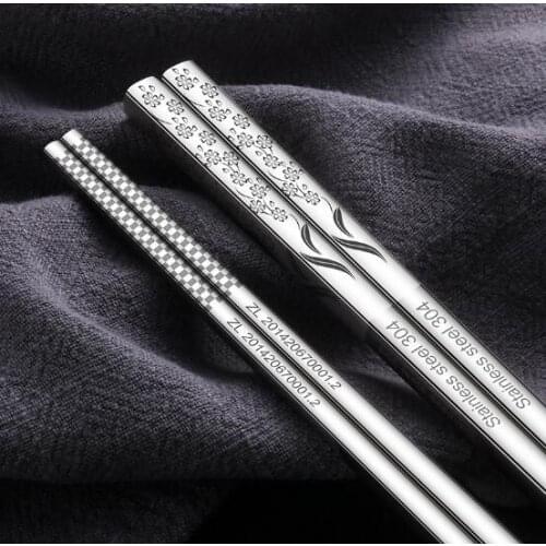 New 304 stainless steel chopsticks square non - slip non - hot restaurant chopsticks