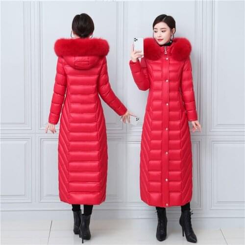 S- 4XL plus size Winter over the knee X-long 90% Duck down coats female thicker warm fur coats real fox fur hooded Parkas F2235