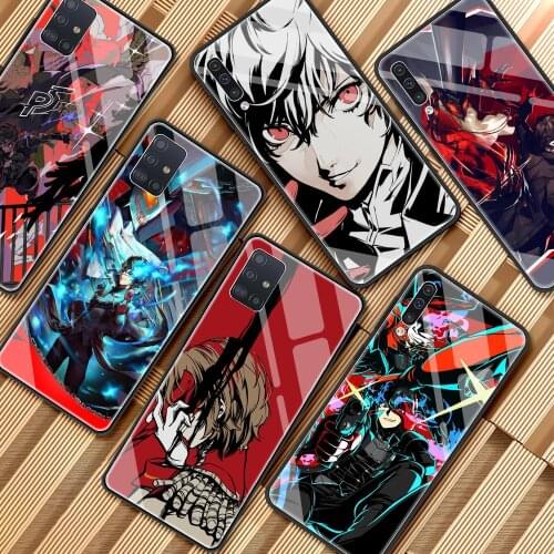 Printing Glass Phone Case For Samsung Galaxy A51 A71 A50 A31 A21s A70 A72 A52 M31 M51 Soft Edge Cover Shell Persona 5