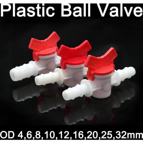 1pcs Platics 4mm 6mm 8mm 10mm 12mm 16mm 20mm PVC Hose Barb Two Way Plastic Ball Valve Aquarium Garden Micro Irrigation Connector