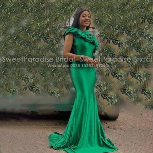 Mermaid Green Bridesmaid Dresses Ruched One Shoulder Long Sleeves African Women Wedding Party Dress