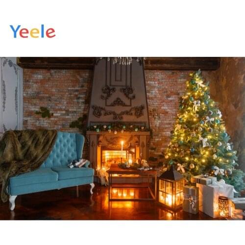 Christmas Tree Brick Wall Fireplace Sofa Baby Birthday Backdrop Photography Custom Photographic Background For Photo Studio