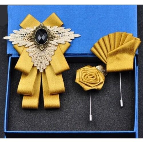 Handmade Bow Tie for British Fashion Mens Banquet Wedding Groom Collar Flower Bowtie Pocket Towel Three-piece Set Men Jewelry