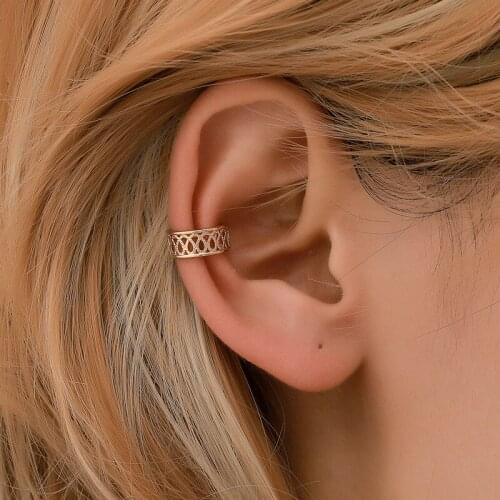 Hollow Ear Clip For Women Metal Punk Ear Cuff Geometry No-piecring Earrings Simple Brincos Rhinestone Clip Earrings 1pcs
