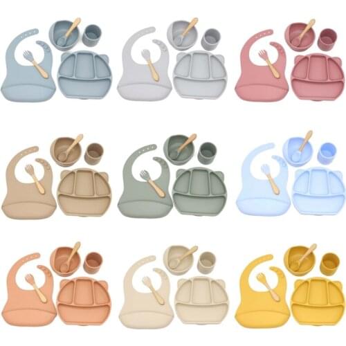 Commonly Used Kids Bibs Baby Bowl 6Pcs Food Grade Silicone Tableware for Toddler Gift for New Parents