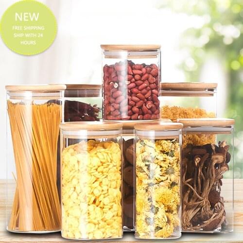 Bamboo Lid Glass Sealed Storage Candy Jar Kitchen Food Moisture-Proof And Insect-Proof Reserve High Borosilicate Container Tool