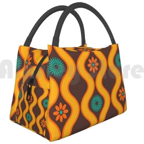 Portable Insulation Bag 1970S Retro Vintage Seventies Floral Flowers Pattern Style Hippie Hippy Boho Bohemian